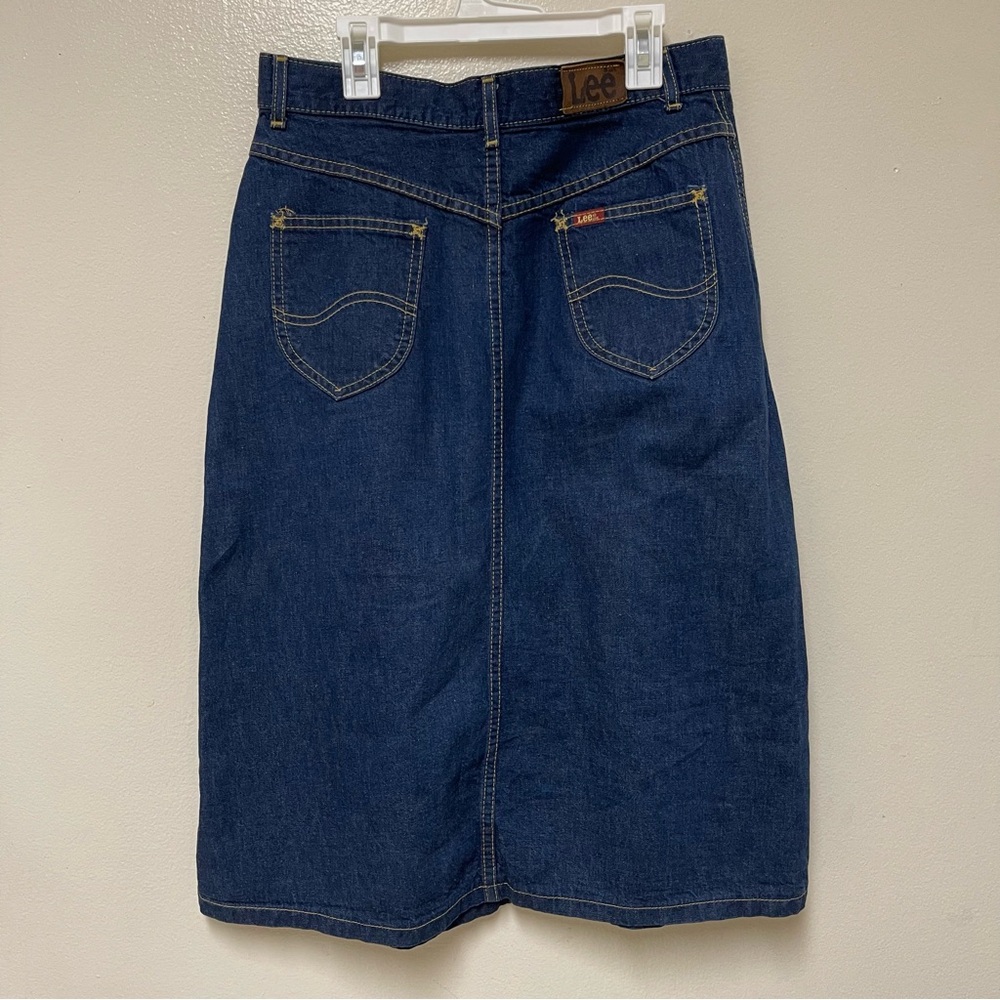 VTG Lee Denim Jean Midi Skirt Modest Prairie Pleated Sz 13 80’s Cottage Core - Picture 2 of 12